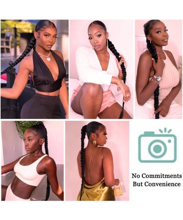 32 Inch Braided Ponytail Extension for Black Women | Yaki Straight Drawstring Clip On | Synthetic Hair Natural Black 1B - 130g - Buy Online on GoSupps.com