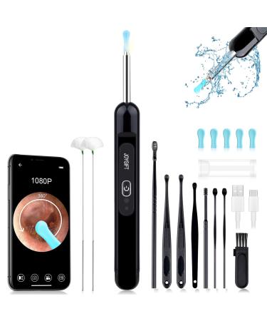 Ear Wax Removal Ear Cleaner with 1080P HD Camera with 6 LED Lights/IP67 Waterproof Lens/8 Traditional Tools Ear Wax Removal Kit Rechargeable Ear Cleaning kit for iOS Android Tablet (Black11)