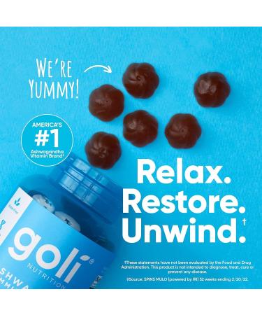 Goli Ashwagandha & Vitamin D Gummy - 60 Count - Mixed Berry KSM-66 Vegan Plant Based Non-GMO Gluten-Free & Gelatin Free Relax. Restore. Unwind Pack of 1 - Buy Online on GoSupps.com