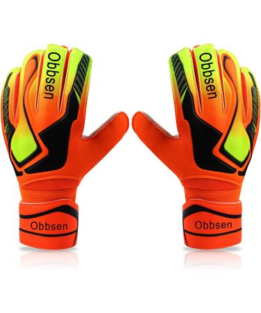 Obbsen Goalkeeper Gloves with Fingersave | Extra Strong Grip Football Gloves | Sizes 5-7 Kids & 8-10 Adults | Classic Orange - Buy Online on GoSupps.com