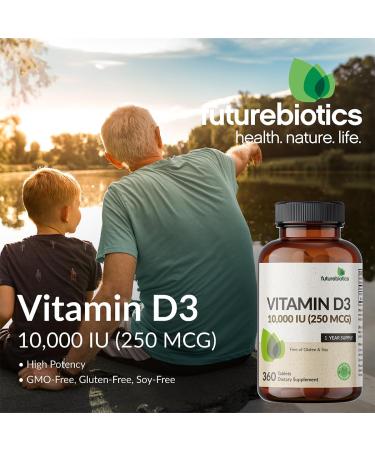 Futurebiotics Vitamin D3 10 000iu (250mcg) 360 Day Supply for Healthy Muscle Function and Immune Support Non-GMO 360 Tablets - Buy Online on GoSupps.com
