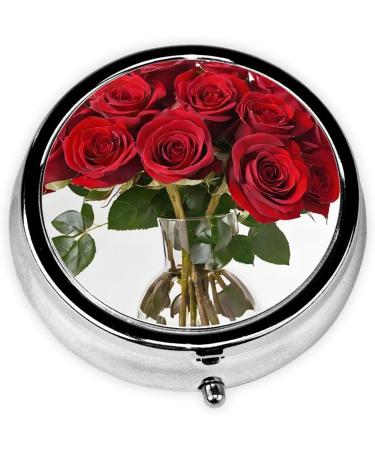 Rose Printed Mini Round Pill Box - 3 Compartment Travel Organizer for Medicine | Portable Pill Holder for Home & Office - Buy Online on GoSupps.com