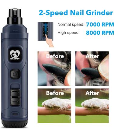 Casfuy Claw Grinder for Dogs & Cats - 2 LED Lights 2 Speeds Quiet & Powerful - Perfect for Small & Medium Pets - Navy Blue - Buy Online on GoSupps.com