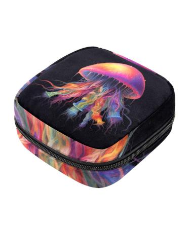 Jellyfish Period Pouch Portable Tampon Storage Bag for Sanitary Napkins Tampon Holder for Purse Feminine Product Organizer First Period Gifts for Teen Girls School Multicoloured 17