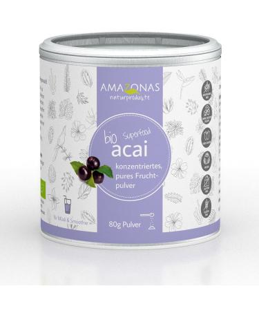 Amazona's natural products Bio Acai Premium fruit powder |Gentle freezing |Without additives |Protection against stress and overload - brings body and mind to harmony |80g
