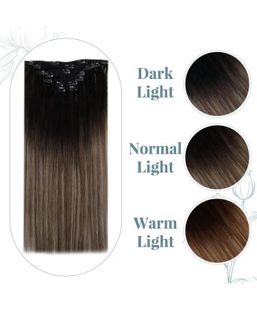 Runature Clip-In Extensions | Real Hair Balayage Brown Blond 45cm Ombre 120g - 7PCs #1b/6/27 - Buy Online on GoSupps.com