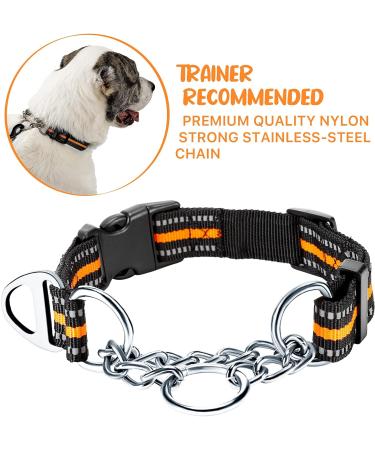 PETTOM Reflective Nylon Half Choke Dog Collar with Safety Buckle for Large Dogs - Orange (L 52-71CM) - Buy Online on GoSupps.com