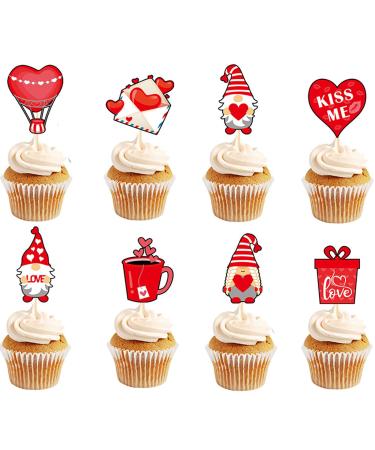 32 Pieces Valentine's Day Cupcake Toppers Love Heart Cake Decorations for Love Theme Wedding Engagement Party Favor Supplies