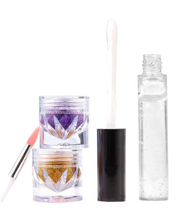 Scnvsi Two Colors Glitter Lip Set Glitter Makeup Lipstick Lip Gloss Glitter Lipstick Makeup Powder Set for Lips Nails Art