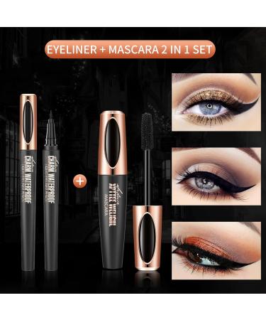 False Eyelash Effect Mascara + Eyeliner Thicker Voluminous Eyelashes Amplified Effect & Long Lasting Waterproof and Smudge-Proof Eye Makeup Kit Black - Buy Online on GoSupps.com