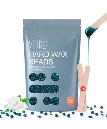Wax Beads - VOIRO 1 LB Hard Wax Beans for Hair Removal - Brazilian Bikini Wax with 10 Wax Sticks - at Home Waxing Beads for Eyebrows, Face, Legs, Armpit, Body - Perfect Refill Wax for Any Wax Warmers Blue