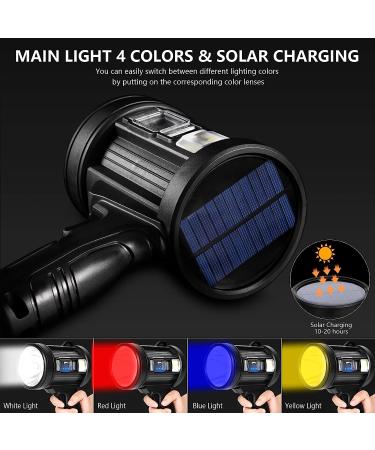 MIXILIN Rechargeable Spotlight 150000 Lumens Handheld Hunting Flashlight with Cob Light, Solar Panels | Lightweight, Super Bright for Hunting, Boating, Camping - Black - Buy Online on GoSupps.com