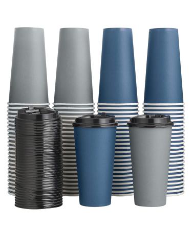 100 Pack 20 oz Paper Coffee Cups, Disposable Coffee Cups with Lids, Drinking Cups for Cold/Hot Coffee, Water, Juice, or Tea. Hot Paper Coffee Cups for Home, Restaurant, Store and Cafe.(Blue and Gray) Blue&Gray-20oz