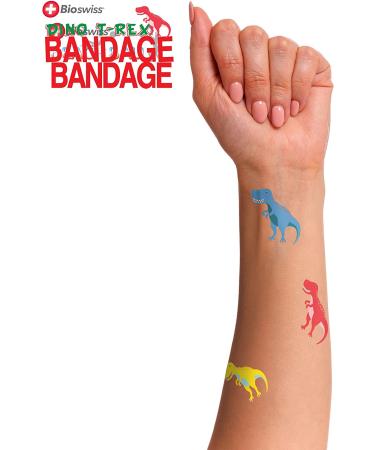 BioSwiss Kids Bandages | 50pcs Sterile Colorful Dino Shaped Bandages for Toddlers & Adults | First Aid for Scrapes & Cuts | Reusable Tin Included - Buy Online on GoSupps.com