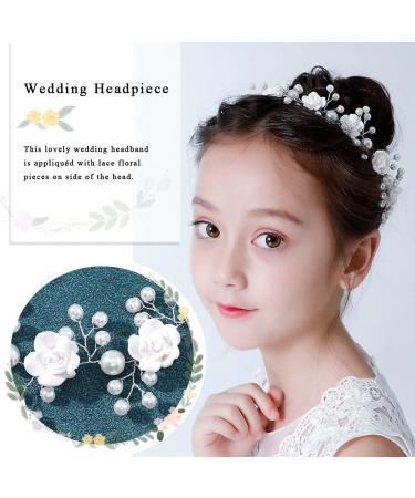 IYOU Princess Communion Headpiece Flower White Headband Pearl Hair Vine Bridal Wedding Hair Accessories for Flower Girls - Buy Online on GoSupps.com