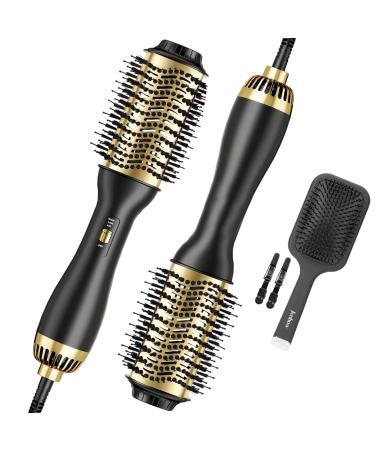 4-in-1 Hair Styler: Oval Brush Dryer and Volumizer for All Hair Types (Black Gold)