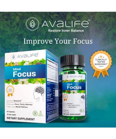 Avalife Mind Focus Brain Booster Capsules (60 Count) | Mental Clarity, Focus & Energy Supplement with Ashwagandha & Bacopa | Gluten-Free, Vegetarian, Non-GMO | 30-Day Supply - Buy Online on GoSupps.com