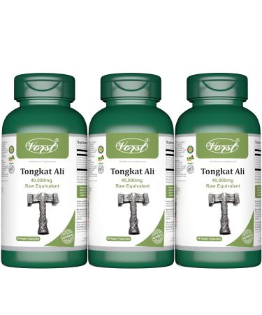 VORST Tongkat Ali Supplement 40 000mg Raw Equivalent 3 x 60 Vegan Capsules | 3 Bottles | 200mg Root Extract 200:1 Ratio | Pure Longjack For Men | Max Strength Powder Pills | 3 Bottles 180 count (Pack of 1)
