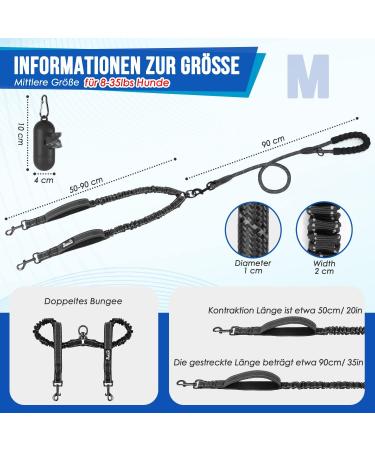 Eyin Double Linen Dog Leash for Small & Medium Dogs | Reflective Tangle-Free 2 Padded Handles | Ideal for Dogs 3-16kg (Black) - Buy Online on GoSupps.com