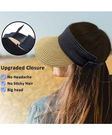 Women's Foldable Straw Sun Visor Hat - Wide Brim Beach Cap for Summer UV Protection in Korean Style - Khaki - Buy Online on GoSupps.com