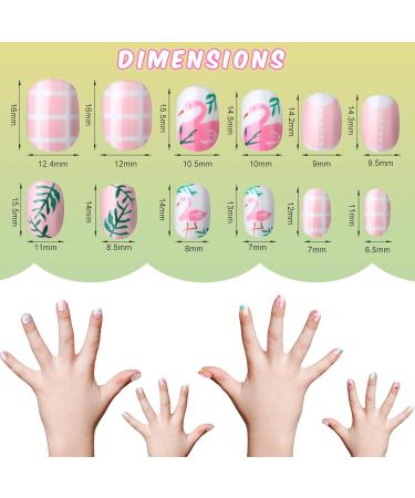 120 Pack Girls Fake Nails - Rainbow & Flamingo Full Cover Short Artificial Nail Tips for Kids - Nail Art Decoration - Buy Online on GoSupps.com