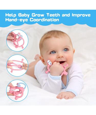 Vicloon Baby Bite Ring - BPA-Free Silicone Monkey Teething Toy for Gums Relief | Baby Tooth Aid from 3 Months - Pink - Buy Online on GoSupps.com