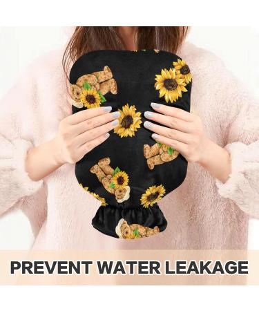 Cozy Hot Water Bottle with Cute Bear Cover - Sunflower Design for Pain Relief & Heat Therapy | 2 Liters - Buy Online on GoSupps.com