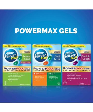 Alka Seltzer Plus Maximum Strength PowerMax Cold and Cough Medicine Liquid Gels for adults with Pain Reliever Fever Reducer Cough Suppressant and Nasal Decongestant 16 count - Buy Online on GoSupps.com