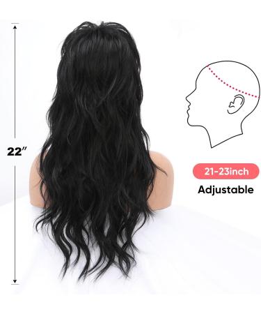 BESUTNG 80s 90s Mullet Wig for Black Women - 22 inch Long Black Synthetic Split Wig with Bangs and Fringe for Cosplay - Buy Online on GoSupps.com