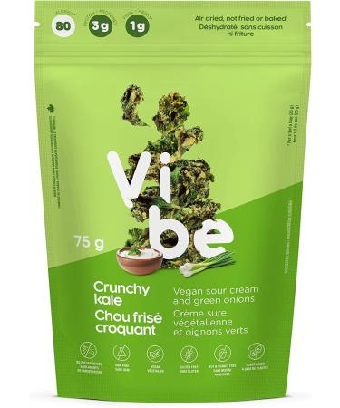 Vibe 12 Pack Kale Chips Crunchy Sour Cream and Green Onion Plant Based Vegan Gluten Free Keto Friendly Non-GMO Made in Canada 75g (Pack of 12) - Buy Online on GoSupps.com