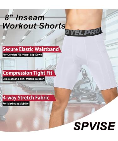 Men's 3 Pack Dry Fit Compression Shorts with Pocket - White - Small - Buy Online on GoSupps.com