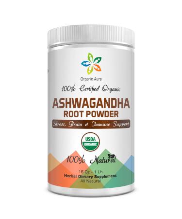 Certified Organic Ashwagandha Root Powder 16Oz -1Lb. Natural Stress Brain and Immune Support. Enhances Overall Health. Raw Superfood. 100% Natural Herbal Supplement. No GMO. Gluten Free. 1 Pound (Pack of 1)
