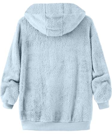Shop Hanxiulin Oversized Plush Jacket for Women | Warm Lined Fleece Coat in Light Blue | Elegant Hoodies & Quilted Jackets Up to 4XL - Buy Online on GoSupps.com