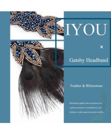 IYOU 1920s Gatsby Headpiece for Women Blue Feather Flapper Headband Crystal Party Bridal Hair Bands for Women - Buy Online on GoSupps.com