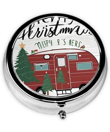 Farmhouse Christmas Mini Round Pill Box - 3 Compartment Travel Organizer for Home & Office | Portable Pill Case - Buy Online on GoSupps.com