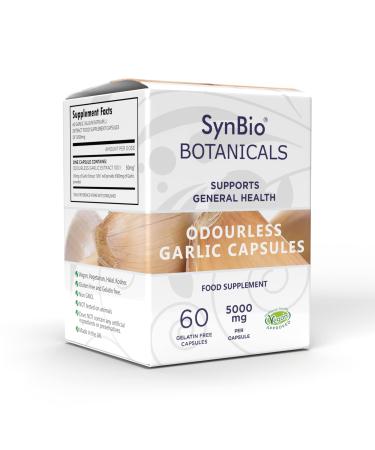 SynBio Botanicals - Odourless Garlic Capsules 5000mg | Vegan | Made in The UK | Gluten Free | Non GMO | Soy Free | Nut Free | Kosher (KLBD) | Halal | Supports General Wellbeing