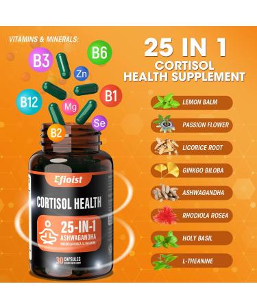 Efioist Cortisol Supplement for Women 25-in-1 Cortisol Reducer for Women & Men Cortisol Supplements for Men with Ashwagandha Rhodiola Rosea L-Theanine for Mood Focus Sleep Support 30 Capsules - Buy Online on GoSupps.com
