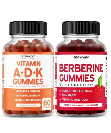 ADK Gummies Vitamin D3 K2 (60 Gummies) Sugar Free Vitamin D3 K2 - Supplement with D & K - 10 Vegan Supplement - Berberine Gummies with Ceylon Cinnamon for Adult - Non GMO & Made in USA