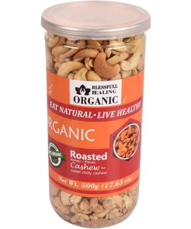 Blessfull Healing Organic Natural Vegan Sweet Chilly Roasted Halves/Pieces Cashew Nuts Crunchy Kaju 500 Gram - Buy Online on GoSupps.com