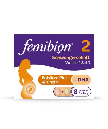Femibion 2 pregnancy daily nutritional supplement for SSW 13-40 with folic acid plus (*3) cholin DHA 8-week pack 2x 56 pieces 112 pieces (1 Pack)