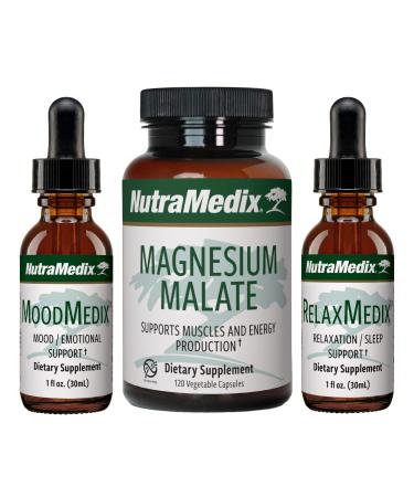 NutraMedix Stress Support Bundle - Supplements for Stress Support and Healthy Stress Response - Includes Magnesium Malate, MoodMedix & RelaxMedix - Liquid Extracts & Capsules for Stress - 3-Piece Set