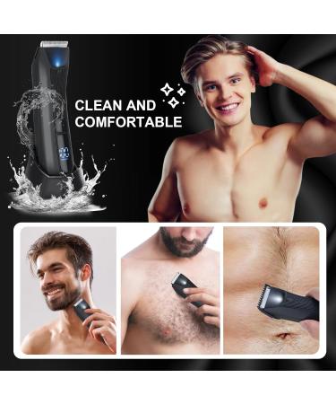 Pretfy Men's Body Hair Trimmer - IPX7 Waterproof Electric Groomer for Pubic & Body, Rechargeable Groin, Beard Trimmer - Wet/Dry Use, LED Display - Black - Buy Online on GoSupps.com