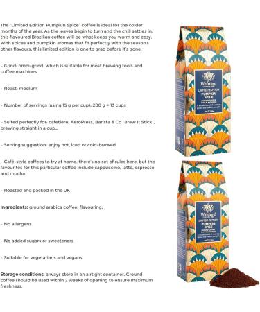 Flavoured Ground Coffee Bundle with Pumpkin Spice Whittard Coffee Ground Omni-grid Medium Roast 2 x 200g Total of 400g Limited Edition Warming Blend - Buy Online on GoSupps.com
