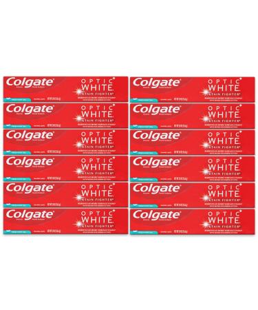 Colgate Optic White Toothpaste Stain Fighter Fresh Mint Gel Travel Size 2.0 oz (56.6g) - Pack of 12