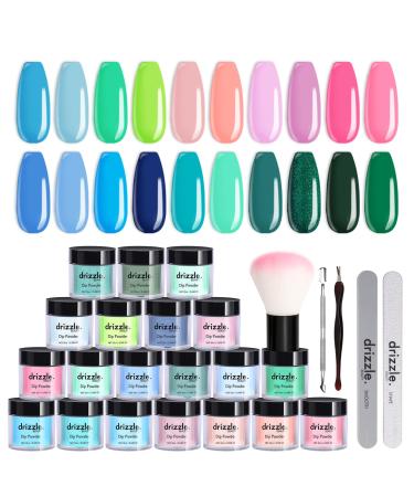 Nail Dip Powder Kit 20 Colors  Drizzle Beauty Acrylic Dip Powder Nail Starter Kit  France Nails Manicure with Pink Blue Green Nail Powder Natural Skin Tone Nail Powder  Dip Powder Kit for Nails Retro Rewind