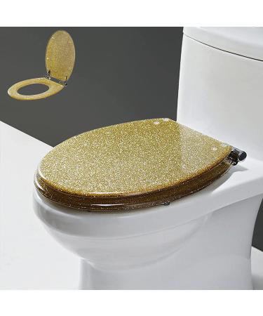 Glitter Toilet Seat Slow Close Resin Toilet Seat Round Sparkling Toilet Seat for Bathroom - Decorative Glam Toilet Seat Easy Clean Gold Little Surprise