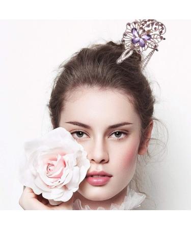 Shop Lurrose Rhinestone Hair Sticks | Vintage Crystal Butterfly Hairpins for Women & Girls - Purple - Buy Online on GoSupps.com