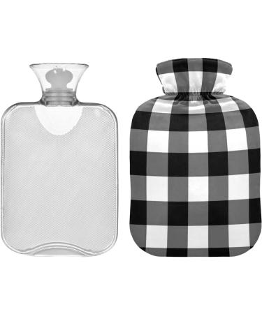 Black White Buffalo Plaid Hot Water Bottle - 1L for Pain Relief & Warming | Ideal for Cramps & Cozy Comfort - Buy Online on GoSupps.com