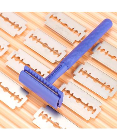 Shop Eco-Friendly Safety Razor for Men & Women - Navy Blue Metal Razor + 10 Blades | International Shipping Available - Buy Online on GoSupps.com