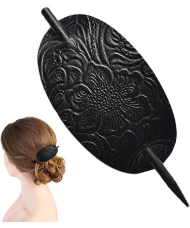Leather Hair Barrette with Stick Faux Leather Hair Barrettes Stick Hair Clip Hair Stick Ponytail Hair Pin for Women Long Hair Leather Hair Accessories Sritob Black - Buy Online on GoSupps.com